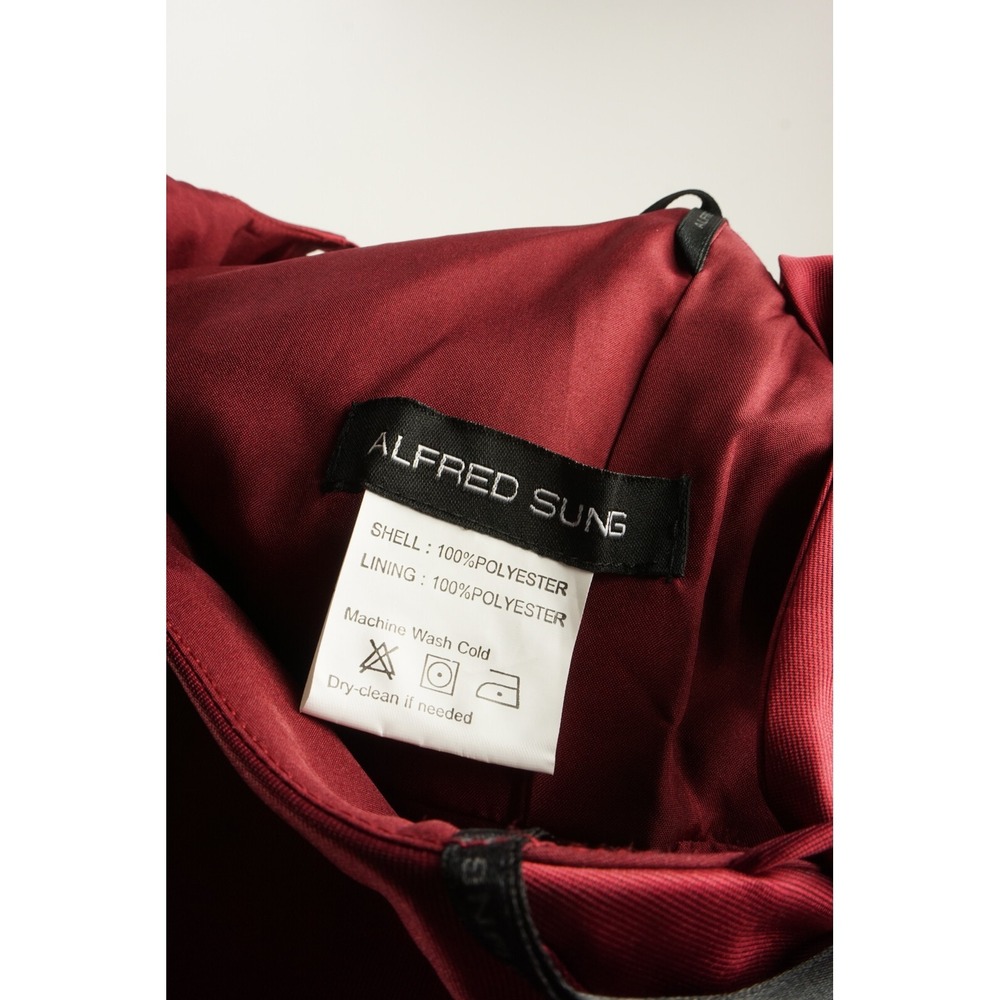 New Alfred Sung Satin Twill Women's 2 Burgundy Halter Lace Up A-Line Maxi Dress‎ - Picture 8 of 9